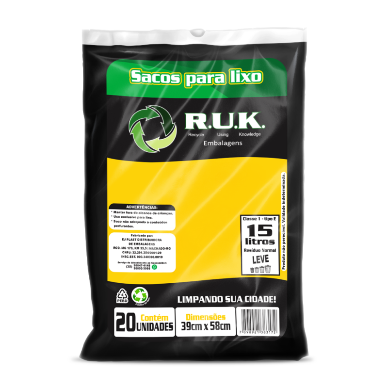 Saco de Lixo (Preto) - 15L