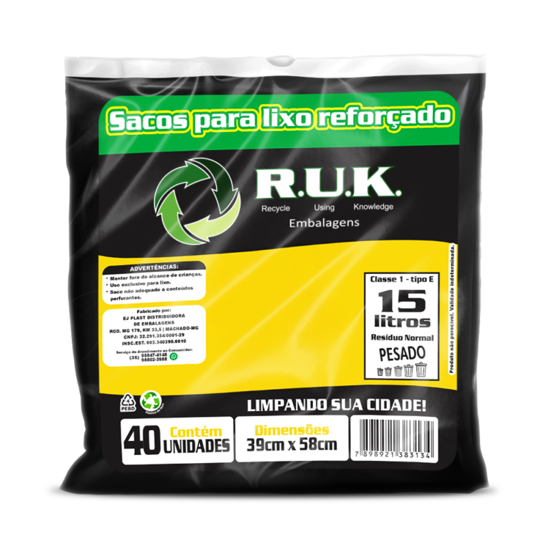 Saco de Lixo (Preto) - 15L